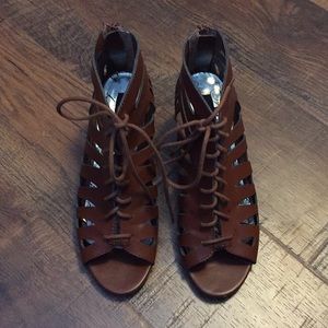 Brown lace up gladiator wedges